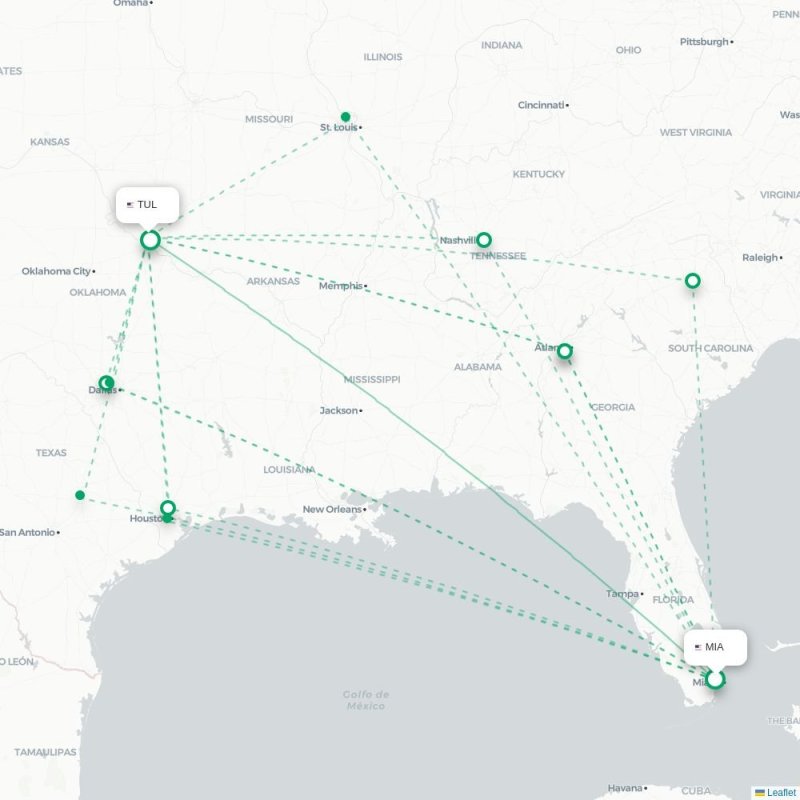 MIA - TUL route map