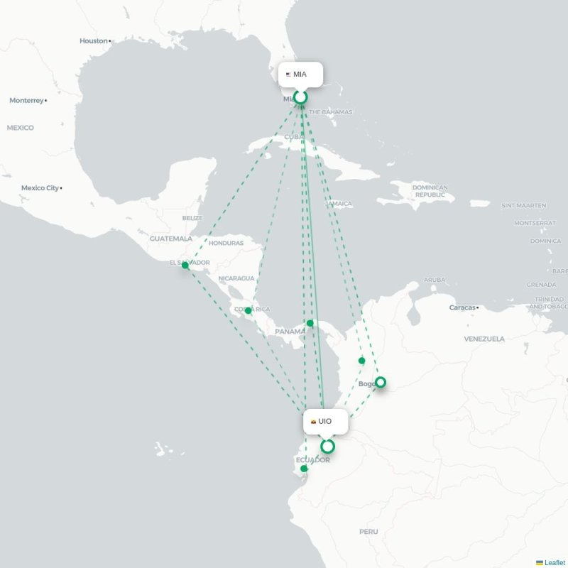 MIA - UIO route map