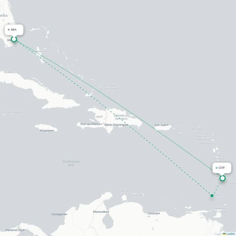 MIA - UVF route map