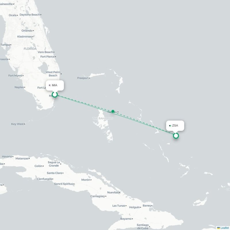 MIA - ZSA route map