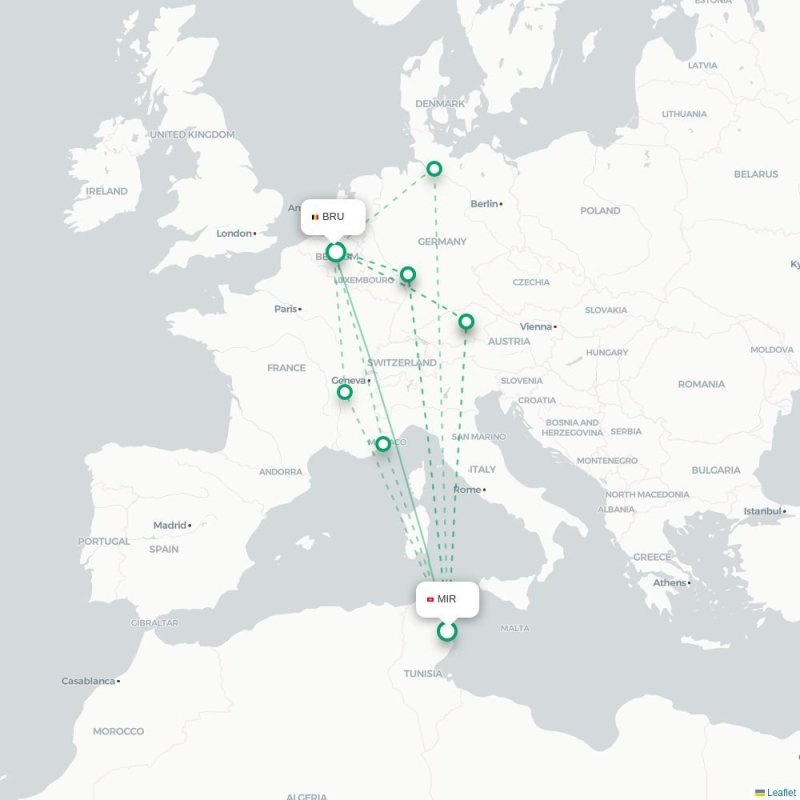 MIR - BRU route map