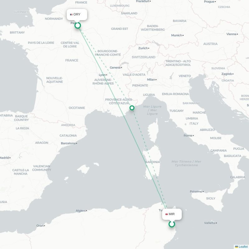 MIR - ORY route map
