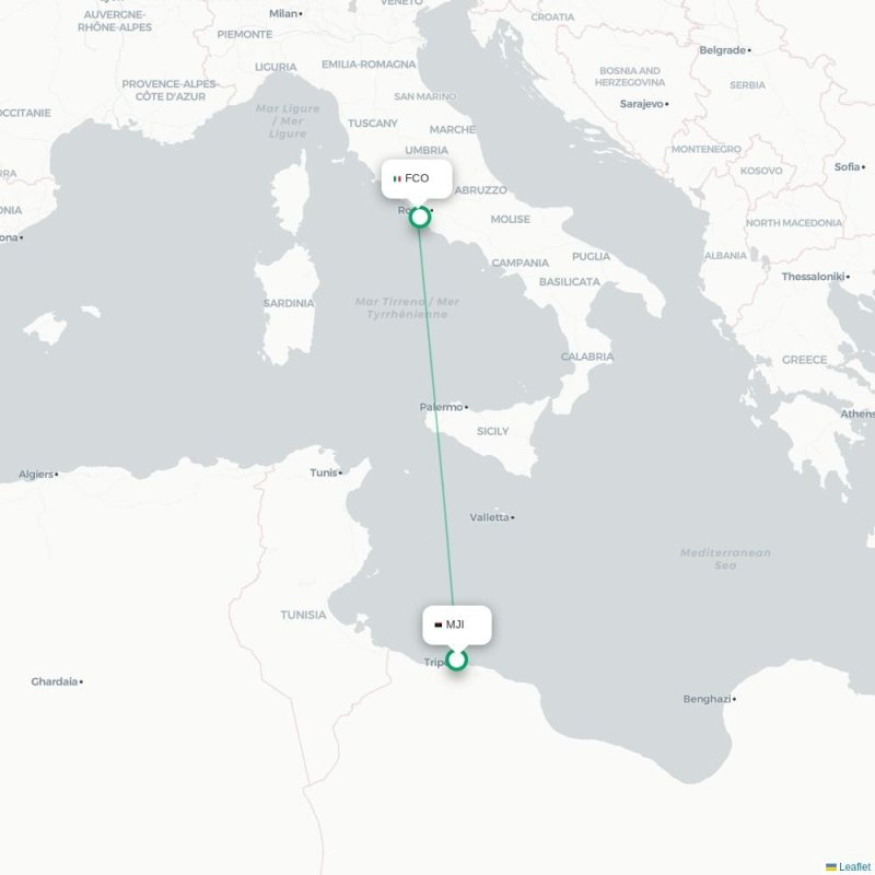 MJI - FCO route map