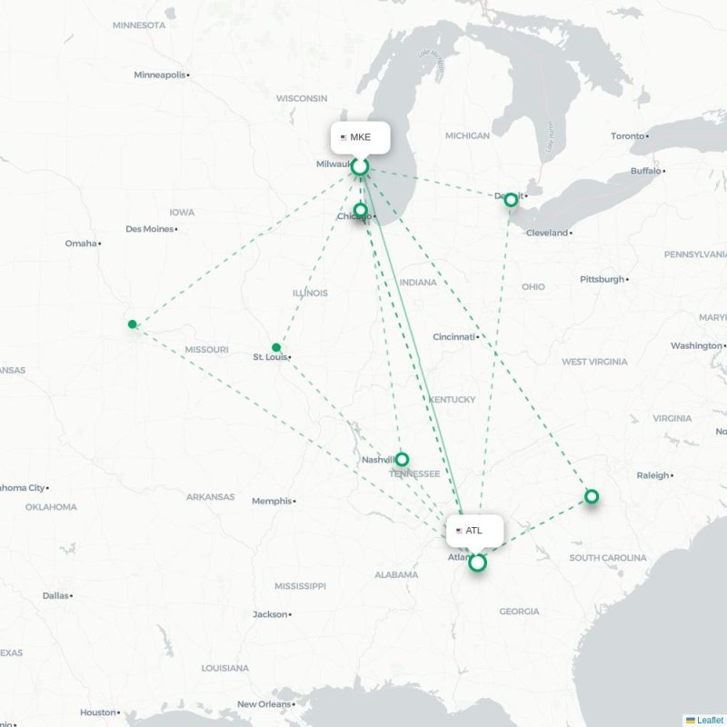 MKE - ATL route map