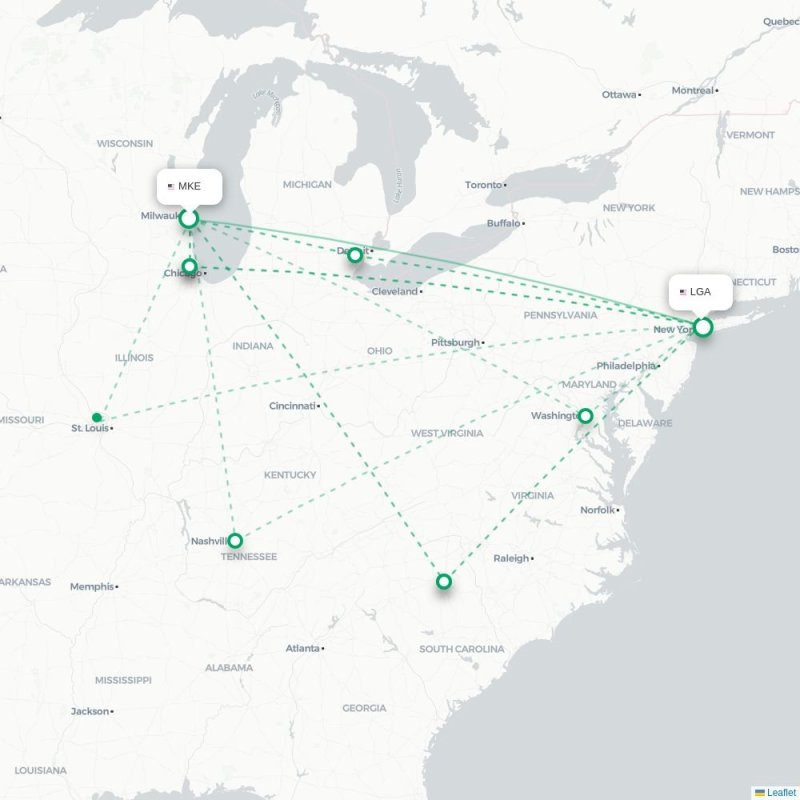 MKE - LGA route map