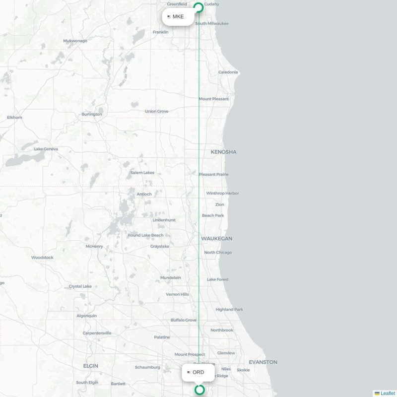 MKE - ORD route map