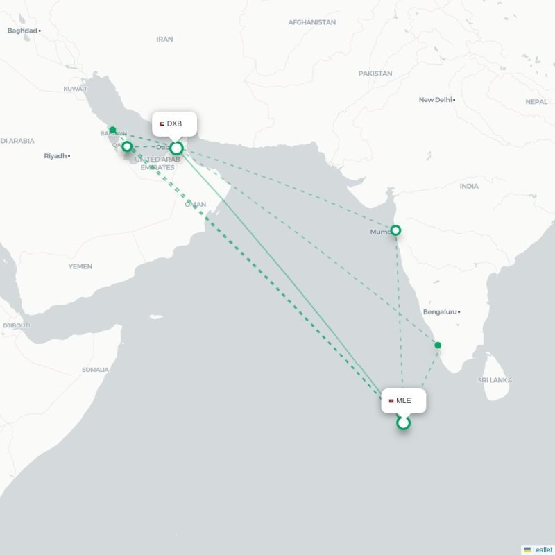 MLE - DXB route map