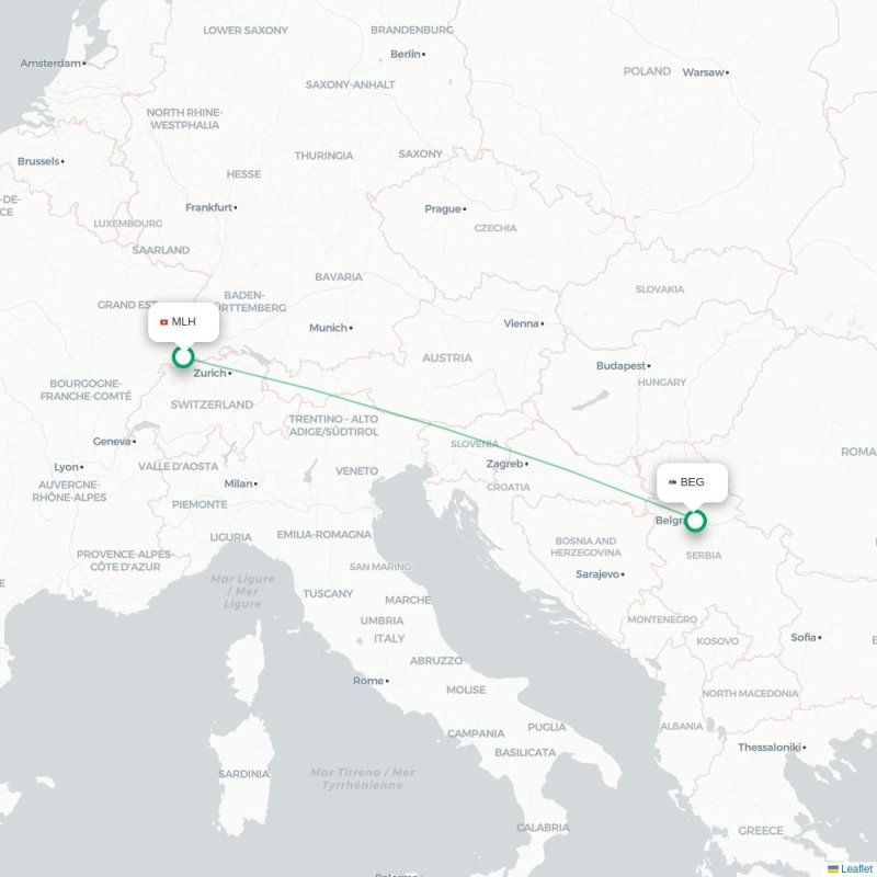 MLH - BEG route map