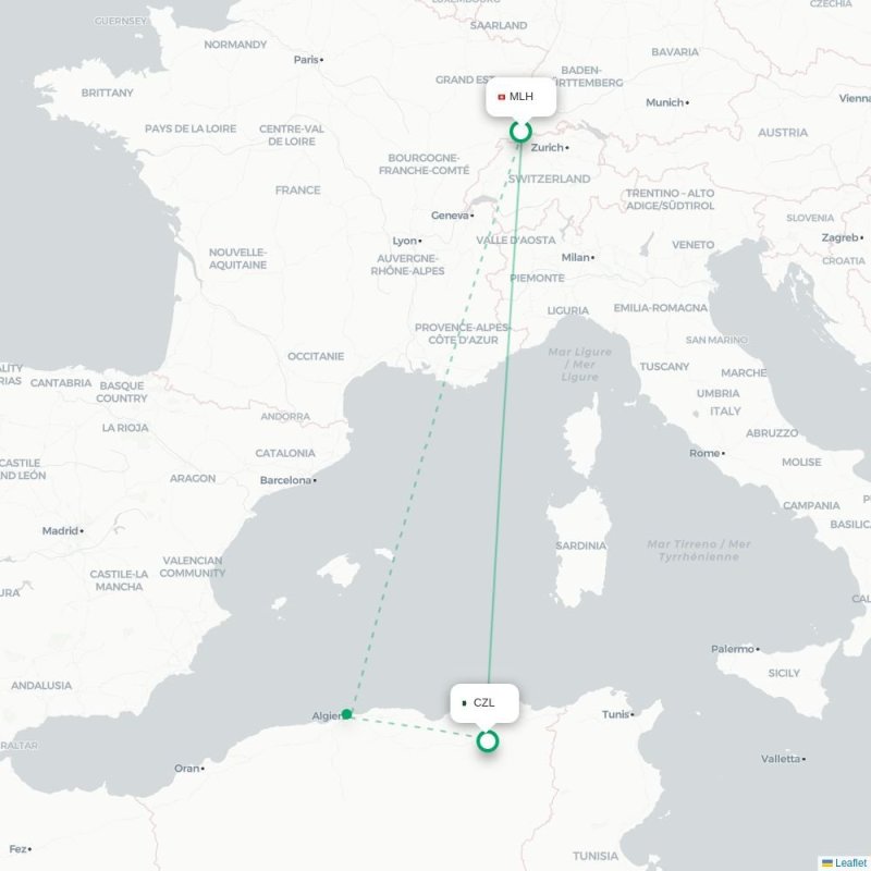 MLH - CZL route map