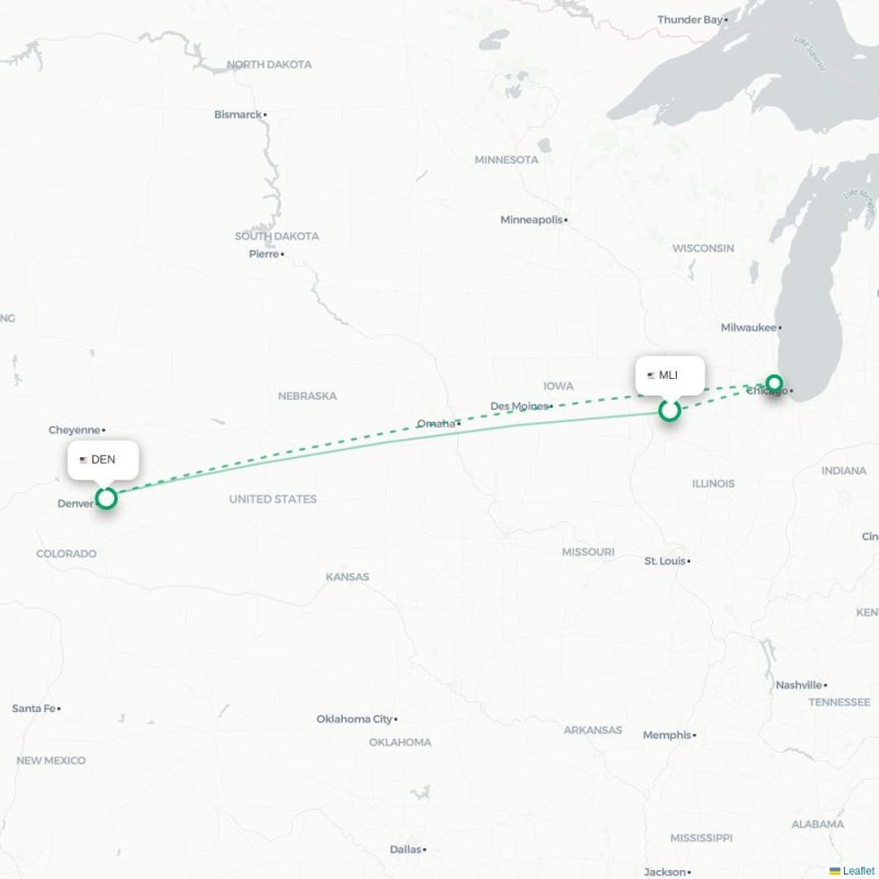 MLI - DEN route map