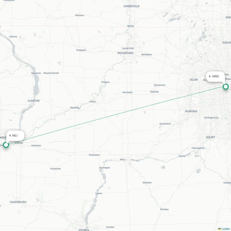 MLI - ORD route map