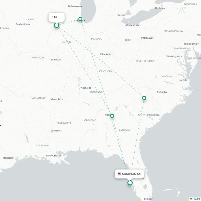 MLI - SRQ route map