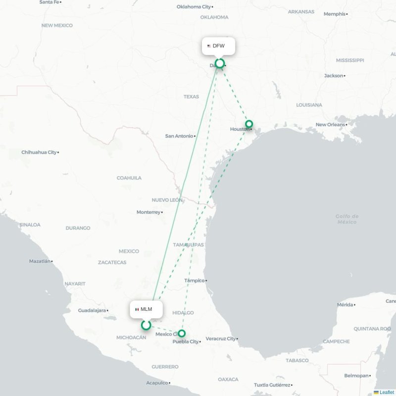 MLM - DFW route map