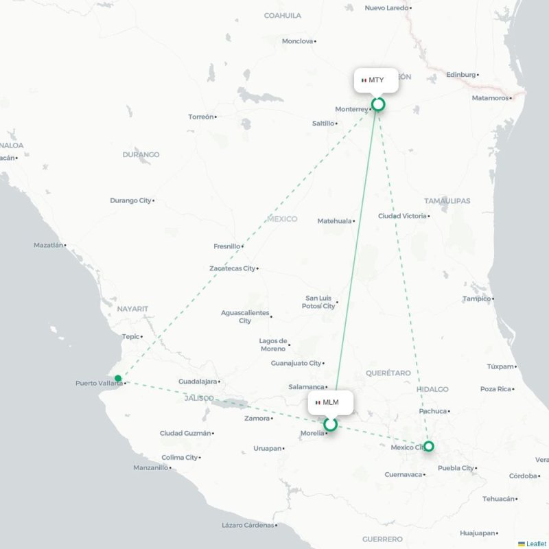 MLM - MTY route map