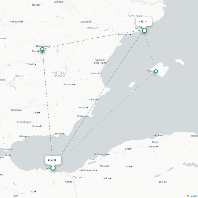 MLN - BCN route map