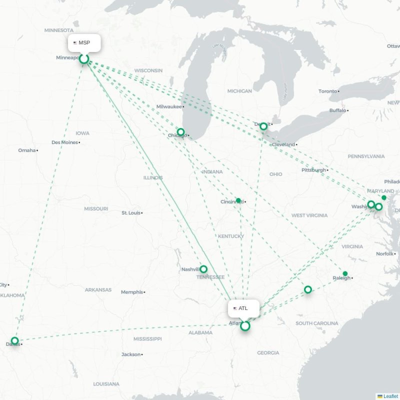 MSP - ATL route map
