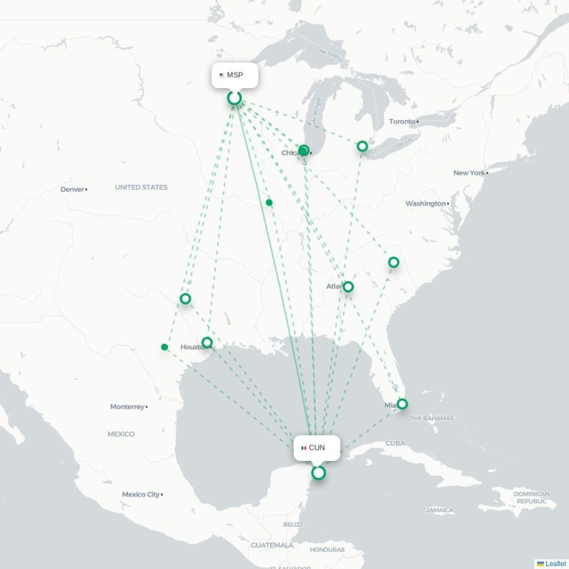 MSP - CUN route map