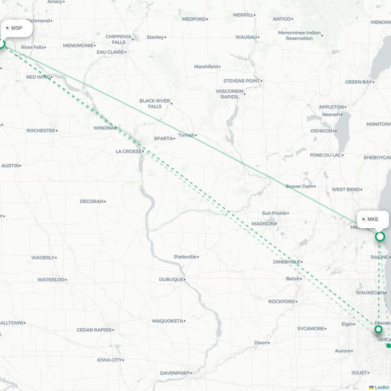 MSP - MKE route map
