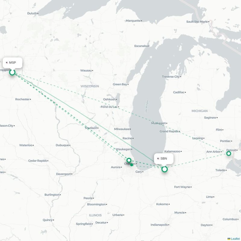 MSP - SBN route map