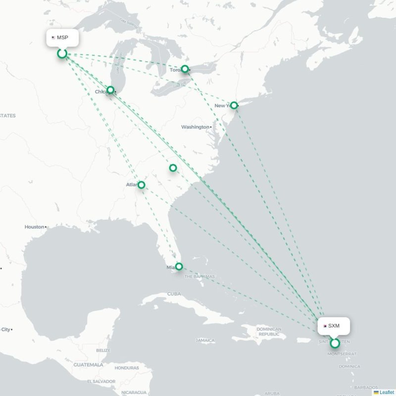 MSP - SXM route map