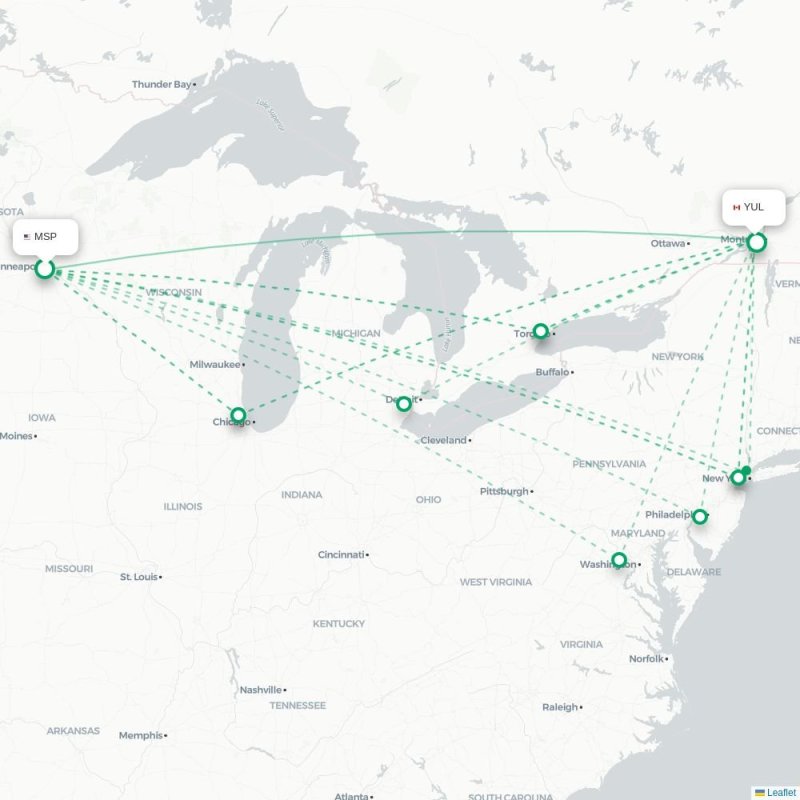 MSP - YUL route map