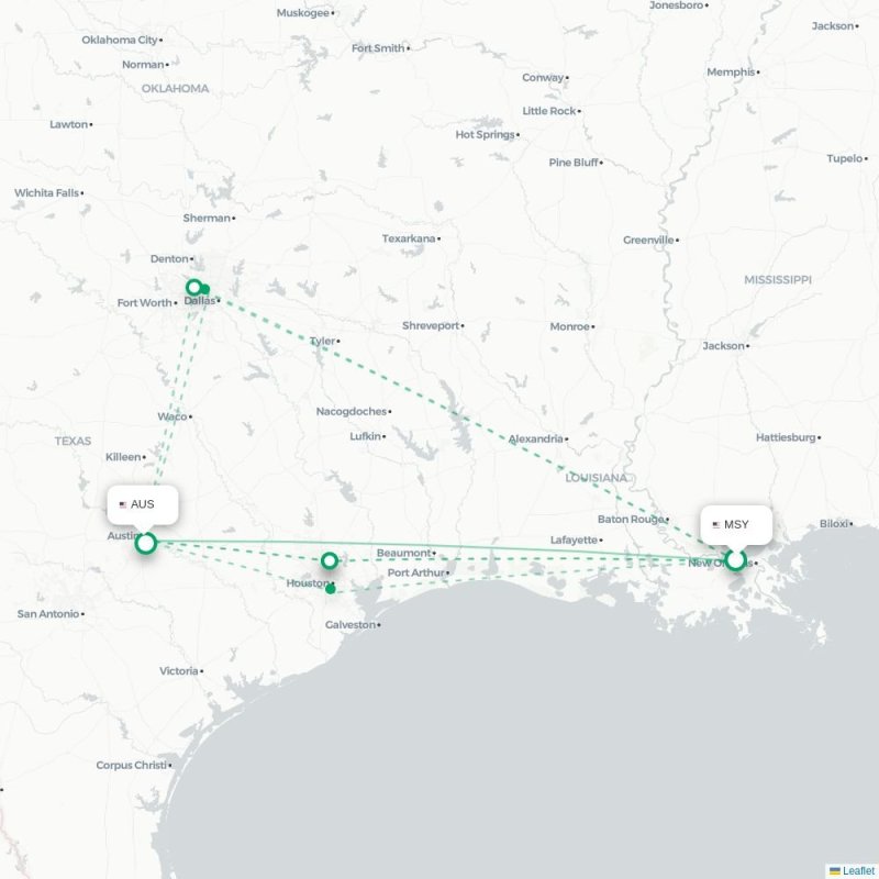 MSY - AUS route map