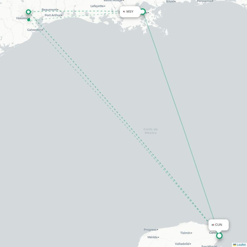 MSY - CUN route map