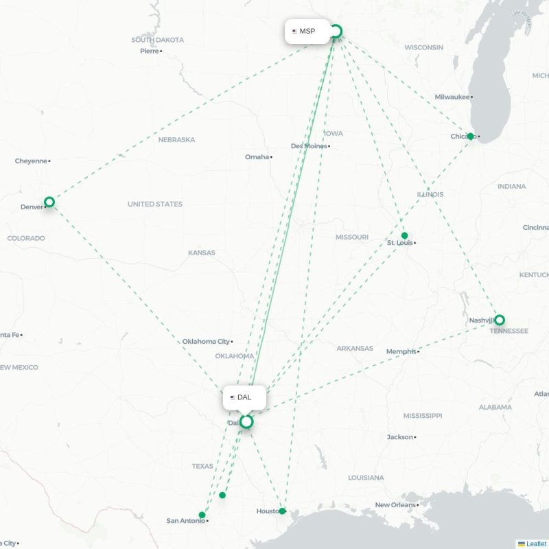 MSY - DAL route map