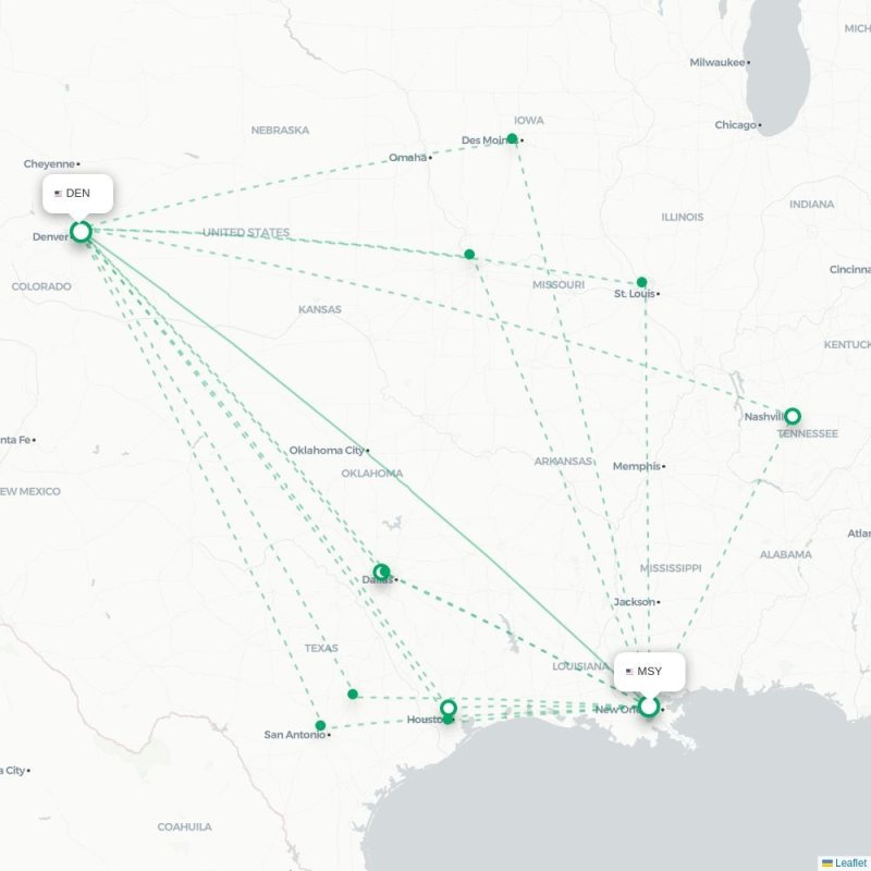 MSY - DEN route map