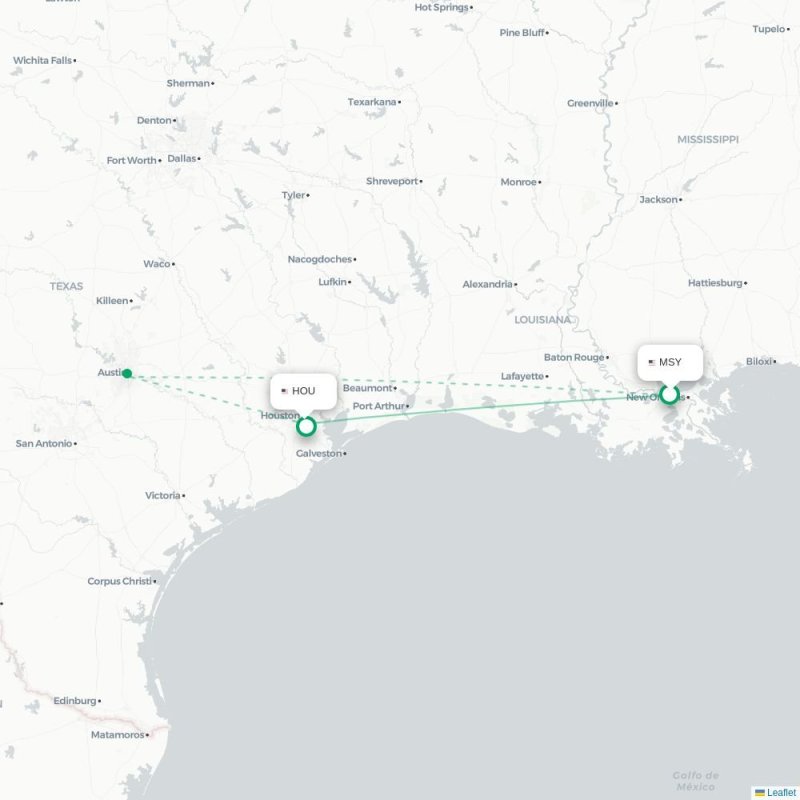 MSY - HOU route map