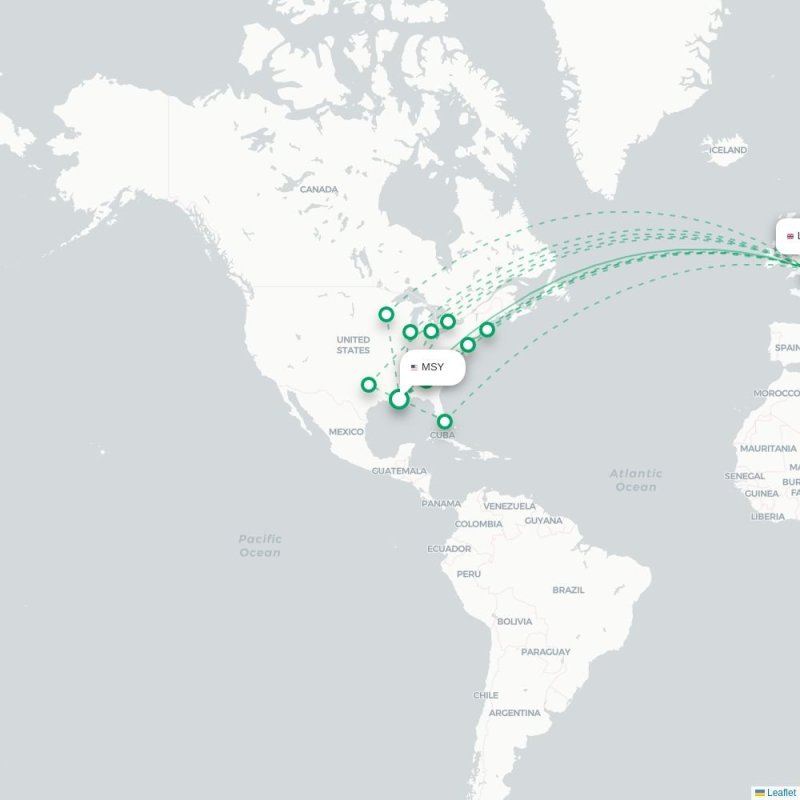 MSY - LHR route map