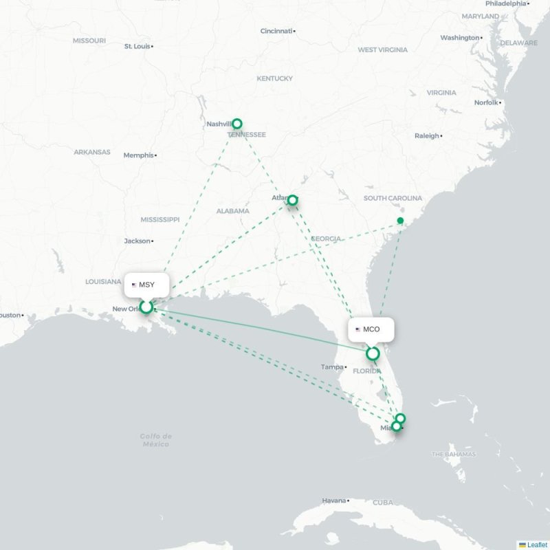 MSY - MCO route map