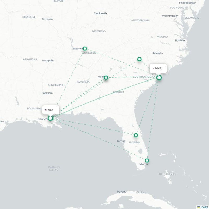 MSY - MYR route map