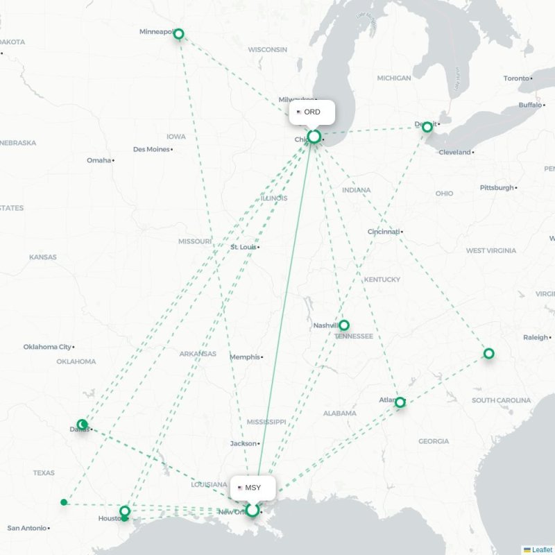 MSY - ORD route map