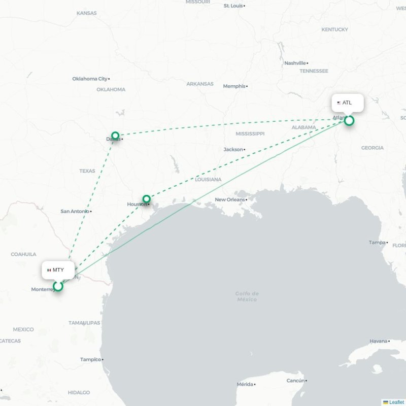 MTY - ATL route map