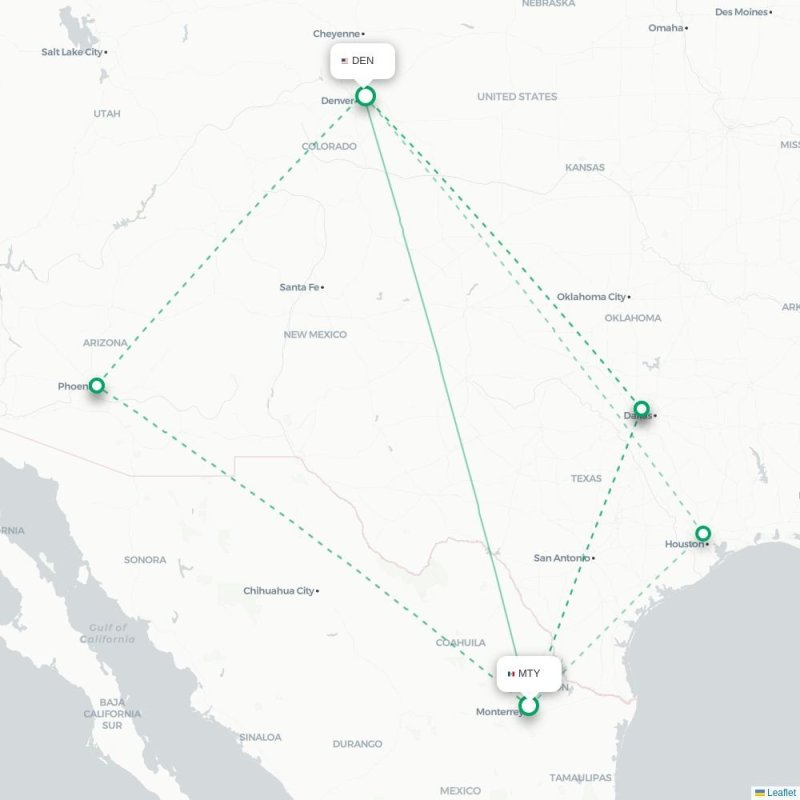 MTY - DEN route map