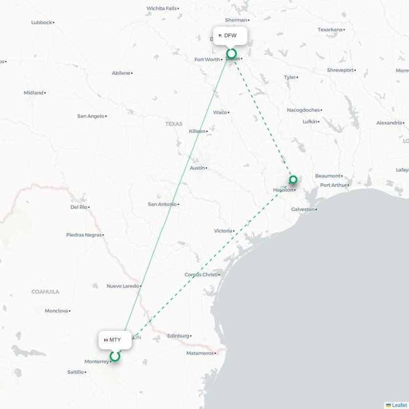 MTY - DFW route map