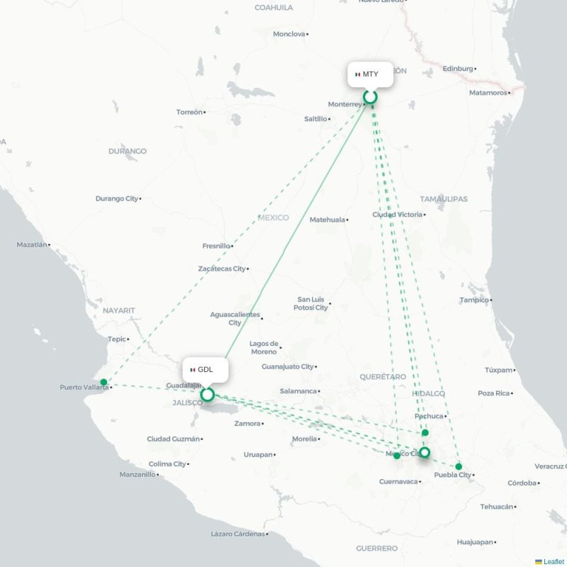 MTY - GDL route map