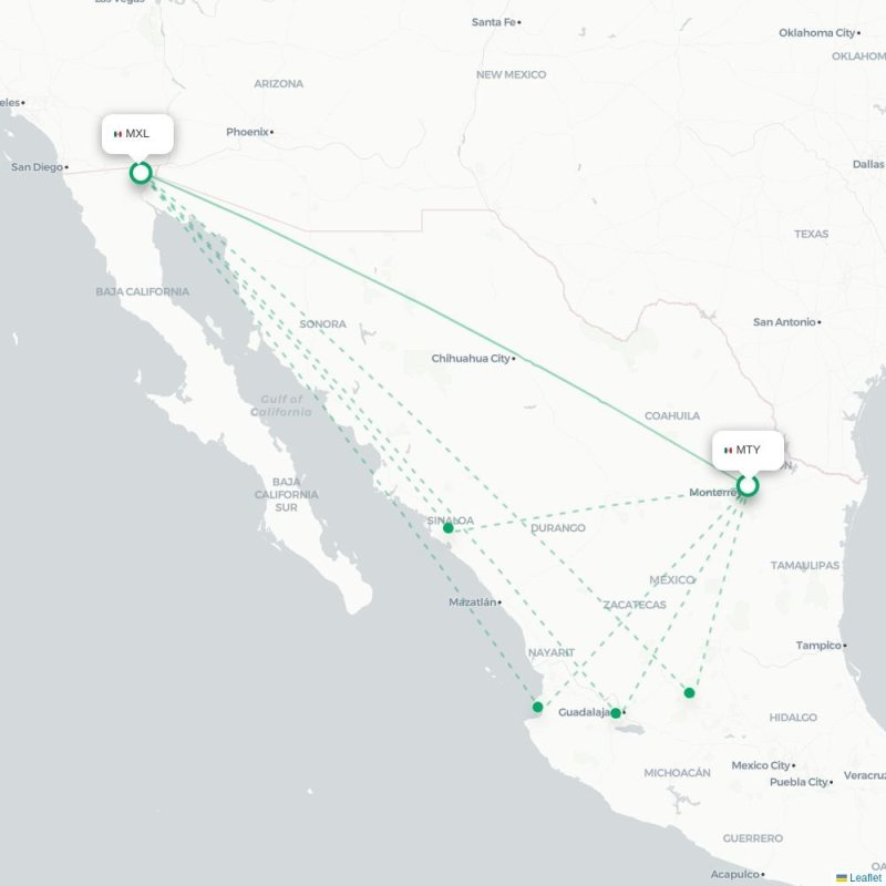 MTY - MXL route map