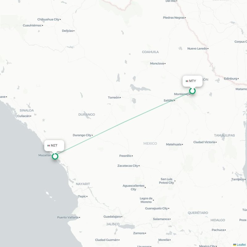 MTY - MZT route map