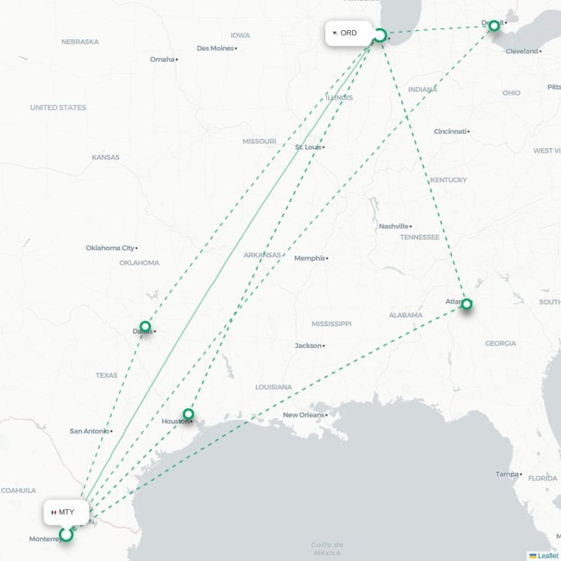 MTY - ORD route map