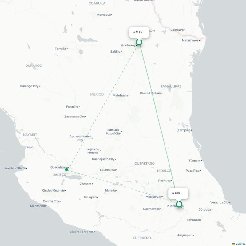 MTY - PBC route map