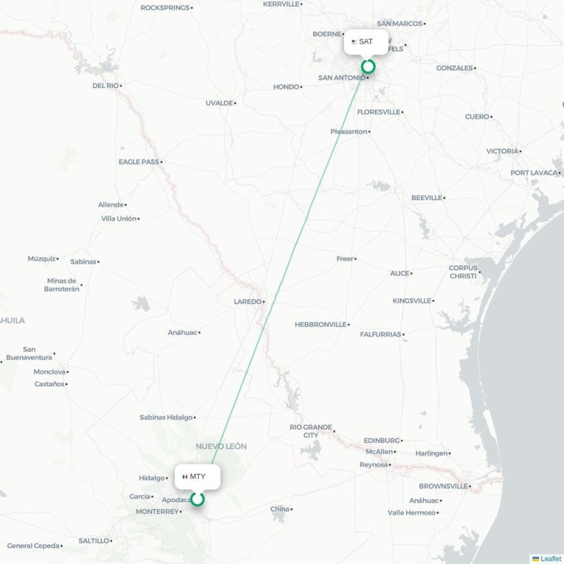 MTY - SAT route map
