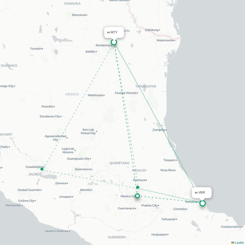 MTY - VER route map
