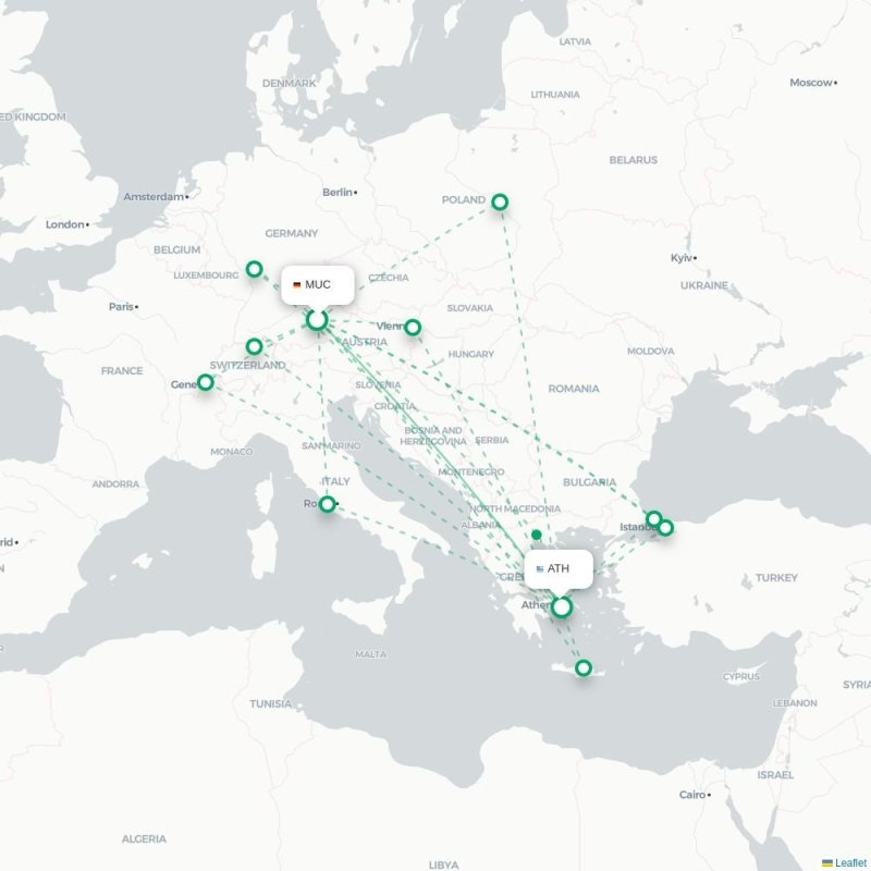 MUC - ATH route map