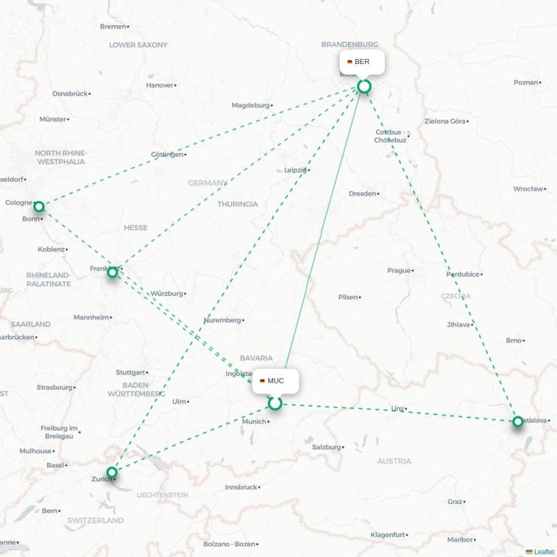 MUC - BER route map