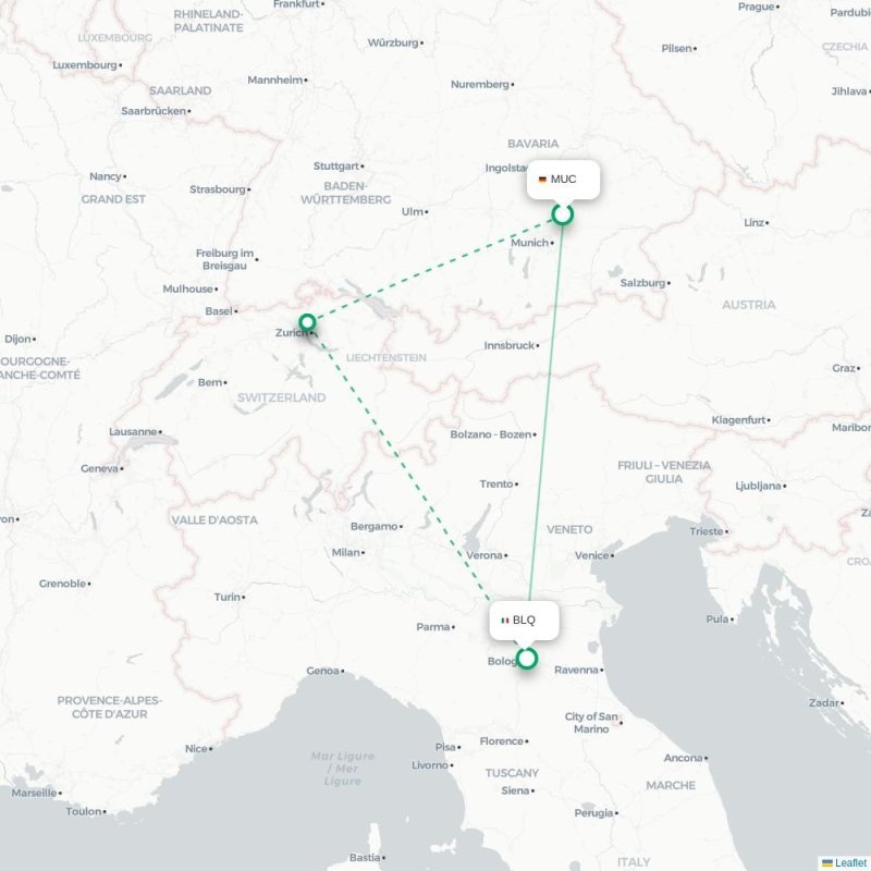 MUC - BLQ route map