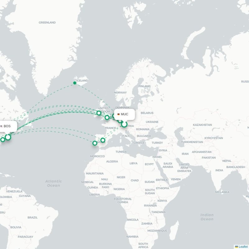 MUC - BOS route map