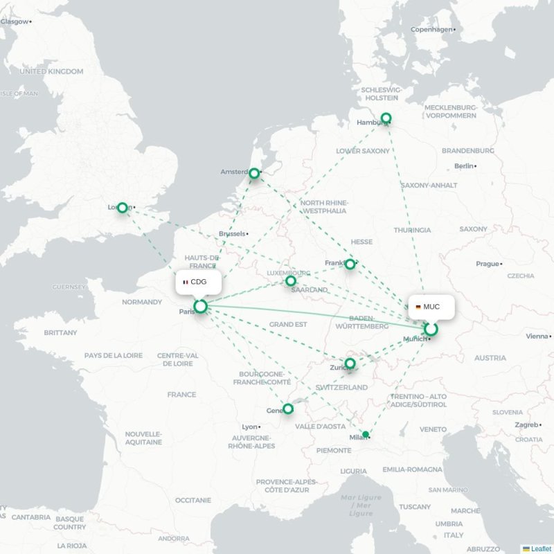 MUC - CDG route map