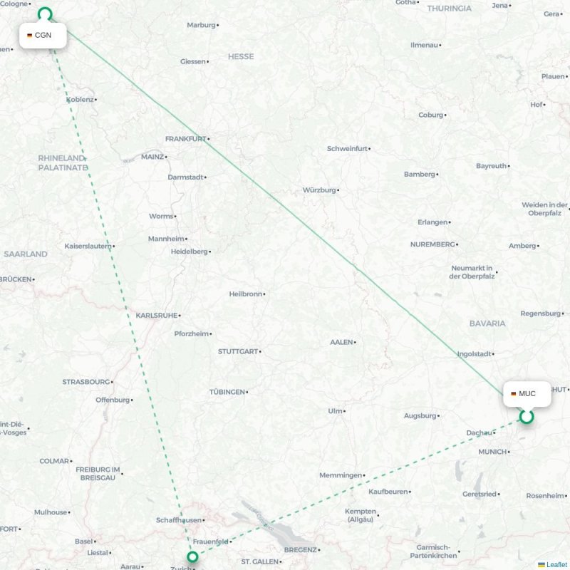 MUC - CGN route map